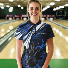 Load image into Gallery viewer, Custom Blue Flame Bowling Jerseys For Women, Hexagon Bowling Team Tournament Shirt IPHW10557