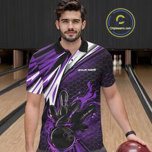 Load image into Gallery viewer, Custom Purple Flame Bowling Jerseys For Men, Hexagon Bowling Team Tournament Shirt IPHW10559