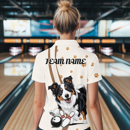 Custom Funny Border Collie Dog Bowling Women Quarter-Zip Shirt, Dog Paw Bowler Outfit IPHW8974