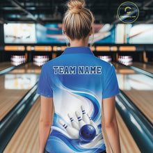 Load image into Gallery viewer, Custom Bowling Tournament Quarter-Zip Shirts For Women, Bowling League Team Shirt | Blue IPHW11371