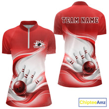 Load image into Gallery viewer, Custom Bowling Tournament Quarter-Zip Shirts For Women, Bowling League Team Shirt | Red IPHW11372