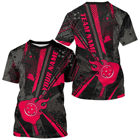 Black And Red Custom Flame Pickleball T-Shirts For Men, Pickleball Jerseys Pickleballer Outfit IPHW7774