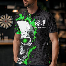 Load image into Gallery viewer, Black And Green Flame Skull Custom Dart Polo Shirts For Men, Fire Dart Team Jerseys IPHW8496