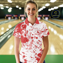 Load image into Gallery viewer, Custom Red Splatter Bowling Team League Shirts For Women, Bowling Jerseys Bowler Outfit IPHW10593
