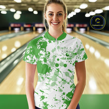 Load image into Gallery viewer, Custom Green Splatter Bowling Team League Shirt For Women, Bowling Jerseys Bowler Outfit IPHW10594