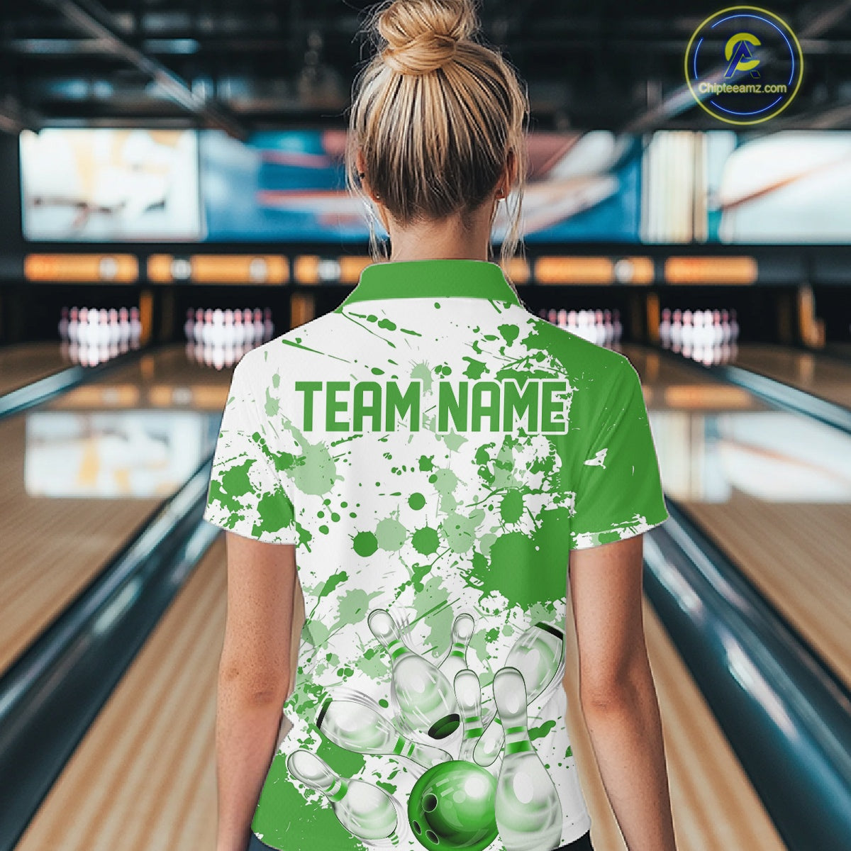 Custom Green Splatter Bowling Team League Shirt For Women, Bowling Jerseys Bowler Outfit IPHW10594