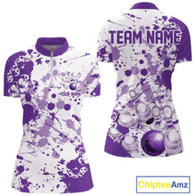 Load image into Gallery viewer, Custom Purple Splatter Bowling Team League Shirt For Women, Bowling Jersey Bowler Outfit IPHW10595
