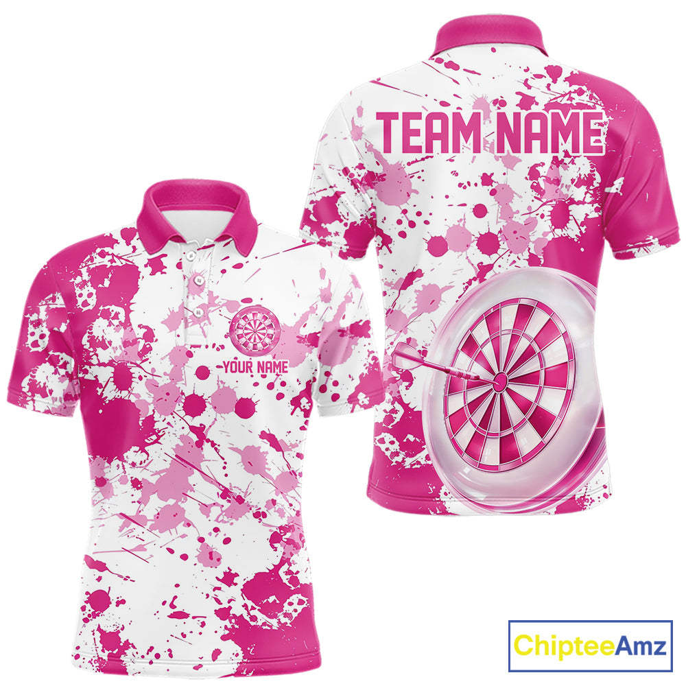 Custom Pink Splatter Dartboard Darts Team Shirt For Men, Dart League Jerseys For Players IPHW10596