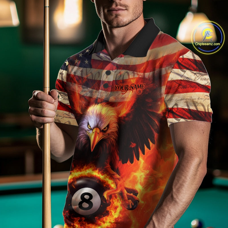 Custom Patriotic Eagle We The People Flame Billiard Shirt For Men, US Flag 8-Ball Shirt IPHW10601