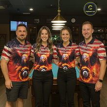 Load image into Gallery viewer, Custom Patriotic Eagle We The People Flame Billiard Shirt For Men, US Flag 8-Ball Shirt IPHW10601