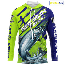 Load image into Gallery viewer, Chinook Salmon Custom Long Sleeve Fishing Shirts, Salmon Fisherman Fishing Jerseys | Green And Blue IPHW6209