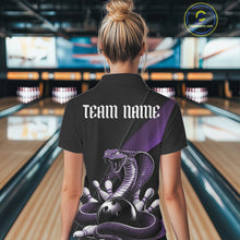 Load image into Gallery viewer, Custom Black And Purple Cobra Snake Bowling Team Jersey, Women Bowling Quarter-Zip Shirt IPHW11087