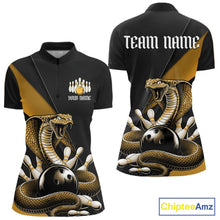 Load image into Gallery viewer, Custom Black And Yellow Cobra Snake Bowling Team Jersey, Women Bowling Quarter-Zip Shirt IPHW11090