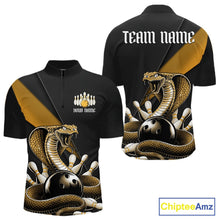 Load image into Gallery viewer, Custom Black And Yellow Cobra Snake Bowling Team Jerseys, Men Bowling Quarter-Zip Shirts IPHW11090