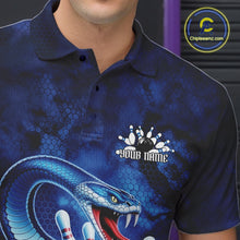 Load image into Gallery viewer, Custom Blue Snake Bowling Men Polo Shirt, Bowling Team Tournament Jerseys IPHW11094