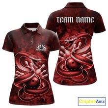 Load image into Gallery viewer, Custom Red Snake Bowling Women Polo Shirt, Bowling Team Tournament Jerseys IPHW11095