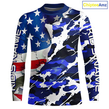 Load image into Gallery viewer, Custom American Flag Blue Camo Long Sleeve Shirts, Patriotic Performance Fishing Shirts IPHW6535