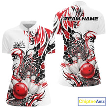 Load image into Gallery viewer, Custom Red Tribal Flame Bowling Women Quarter-Zip Shirt, Polygonal Bowling Jerseys IPHW11378