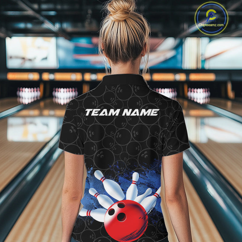 Custom Bowling Pattern Bowling Quarter-Zip Team Shirts For Women, Bowling League Shirt IPHW9545