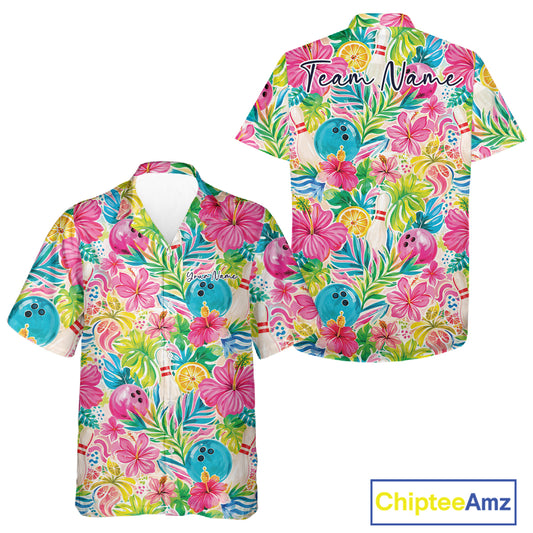 Custom Summer Tropical Flower Bowling Team Men And Women Hawaiian Shirts, Floral Bowling Shirt IPHW11689