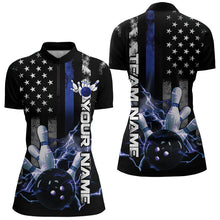 Load image into Gallery viewer, Custom Black And Blue Thin Line American Flag US Bowling Team Quarter-Zip Shirts For Women IPHW8518