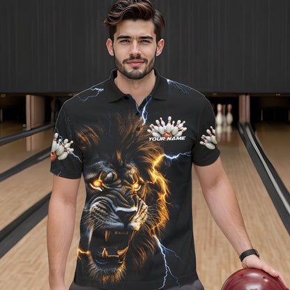 Custom Blue Thunder Lightning Lion Bowling Team Men Polo Shirts, Lion Bowling League Shirt IPHW8986