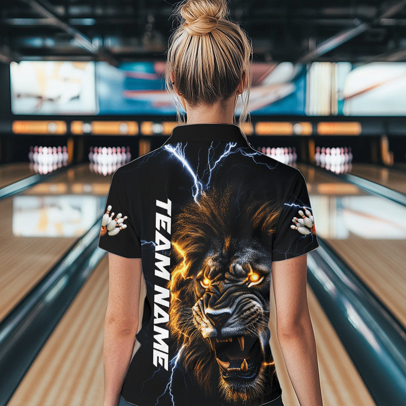 Custom Blue Thunder Lightning Lion Bowling Women Quarter-Zip Shirts, Bowling League Shirt IPHW8986