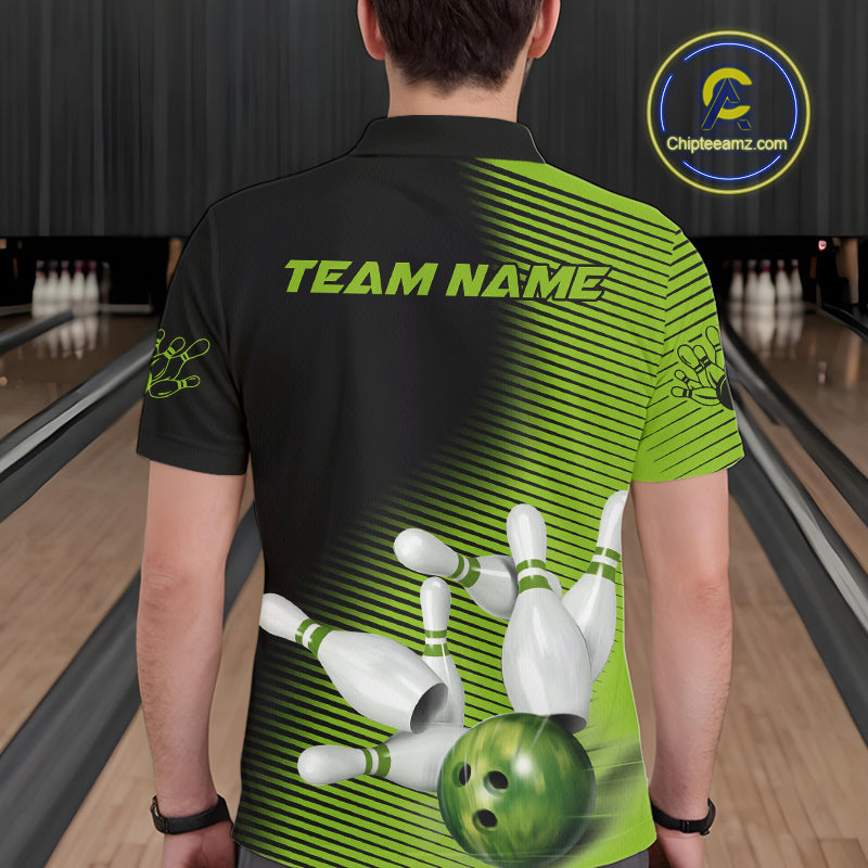 Custom Black And Green Bowling Polo Shirts For Men, Green Bowling Jerseys IPHW9400