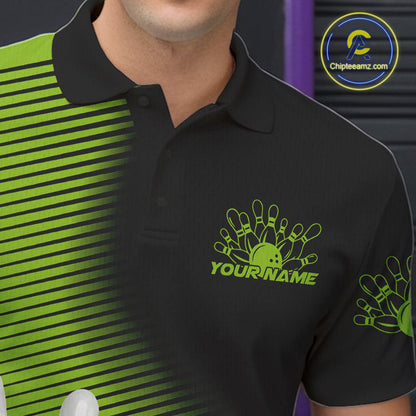 Custom Black And Green Bowling Polo Shirts For Men, Green Bowling Jerseys IPHW9400