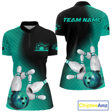 Load image into Gallery viewer, Custom Black And Ball Blue Bowling Quarter-Zip Shirts For Women, Blue Bowling Jerseys IPHW9402