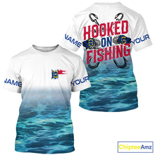Load image into Gallery viewer, Personalized North Carolina Flag Long Sleeve Fishing Shirts, Hooked On Fishing Nc Fishing Shirt IPHW7033
