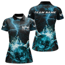 Load image into Gallery viewer, Custom Blue Thunder Lightning Bowling Team Polo Shirts For Women, Red Bowling Jerseys IPHW9582