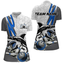 Load image into Gallery viewer, Custom Blue Shark Bowling Women Quarter-Zip Shirts, Shark Bowling Team Tournament Outfits IPHW8729
