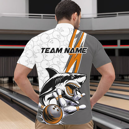 Custom Orange Shark Bowling Quarter-Zip Shirts For Men, Shark Bowling Team Tournament Outfits IPHW8730