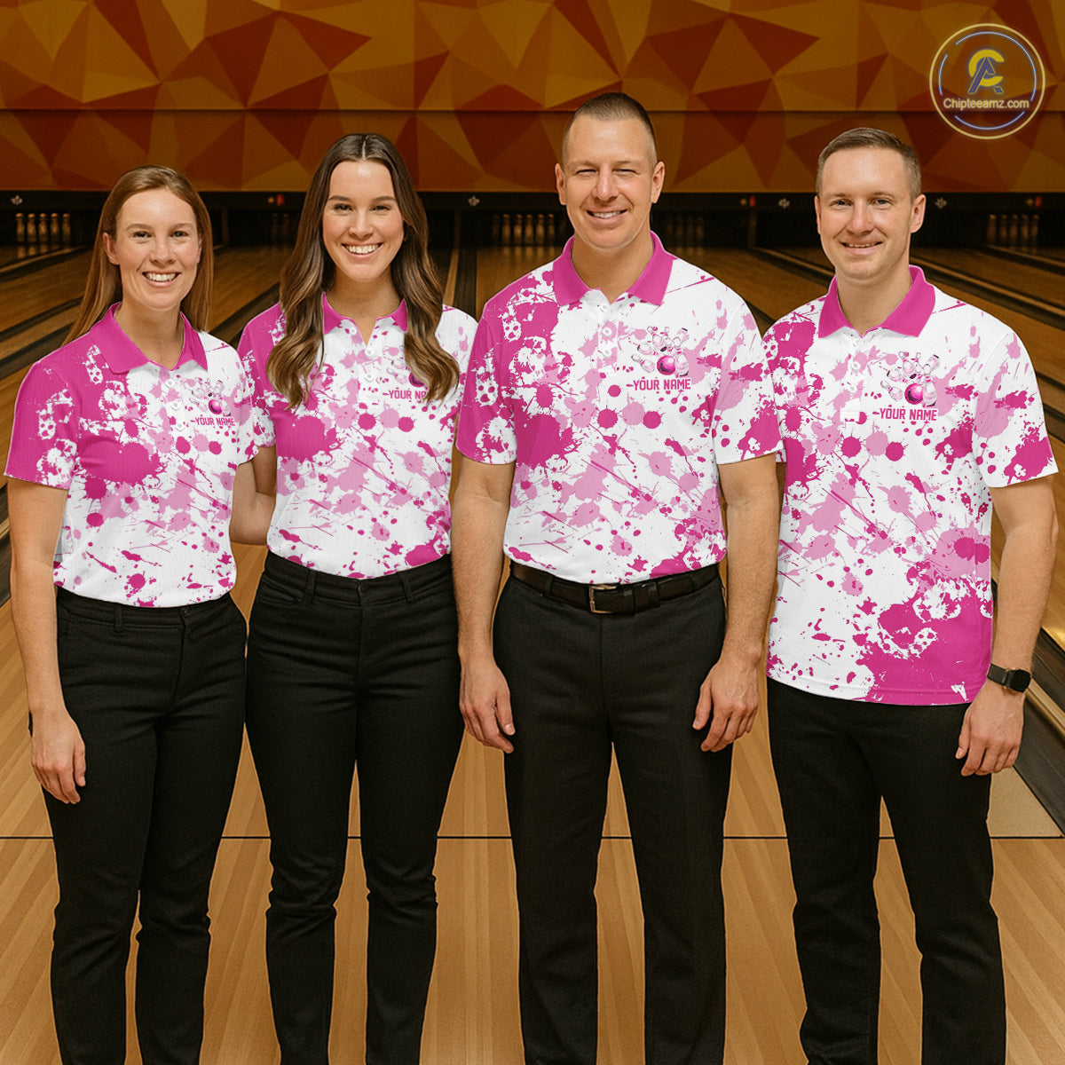Custom Pink Bowling Polo Shirts For Women, Bowling Team Shirts Bowling Jerseys With Name IPHW7052