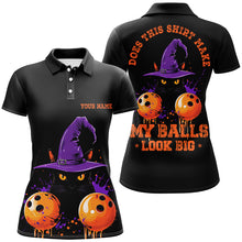 Load image into Gallery viewer, Halloween Black Cat Custom Funny Ladies Bowling Shirts "This Shirt Make My Balls Look Big" IPHW7604