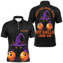 Load image into Gallery viewer, Halloween Black Cat Custom Funny Bowling Shirts For Men "This Shirt Make My Balls Look Big" IPHW7604