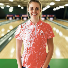 Load image into Gallery viewer, Custom White And Orange Bowling Quarter-Zip Shirts For Women, Bowling Tournament Outfits IPHW8745
