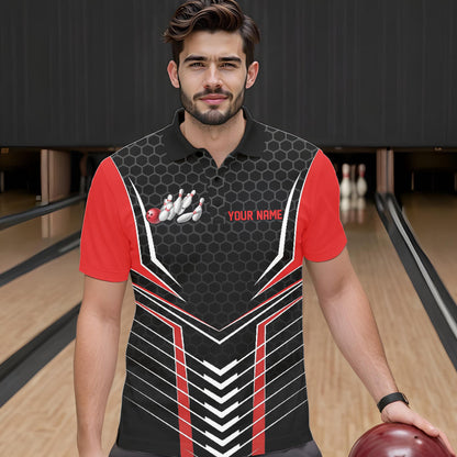 Custom Black And Red Eagle Bowling Jerseys, Bowling Team Men Polo Shirts Bowlers Outfits IPHW8748