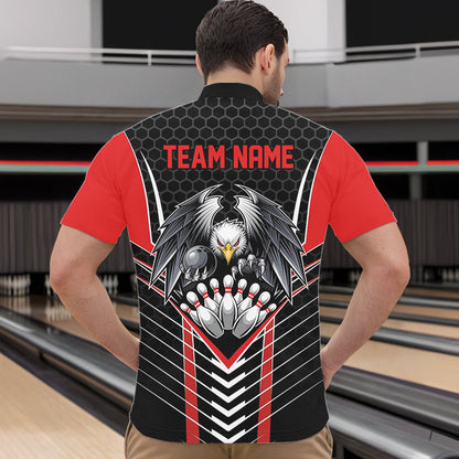 Custom Black And Red Eagle Bowling Jerseys, Bowling Team Men Quarter-Zip Shirts Bowlers Outfits IPHW8748