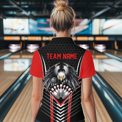 Custom Black And Red Eagle Bowling Jerseys, Bowling Team Women Quarter-Zip Shirts IPHW8748