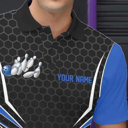 Custom Black And Blue Eagle Bowling Jerseys, Bowling Team Men Polo Shirts Bowlers Outfits IPHW8750