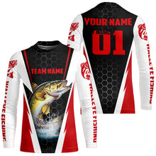 Load image into Gallery viewer, Walleye Fishing Long Sleeve Tournament Shirts For Fishing Team With Custom Name And Number | Red IPHW6238