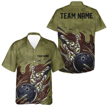 Load image into Gallery viewer, Custom Military Camo Men And Women Bowling Shirt, Patriotic Veteran Flame Camouflage Team Shirt IPHW8038
