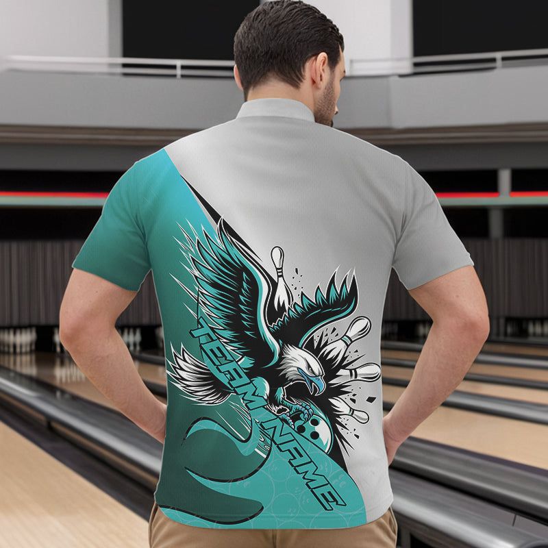Custom Blue Eagle Bowling Team Men Quarter-Zip Shirts, Eagle Bowling League Shirt Bowlers Outfit IPHW8755