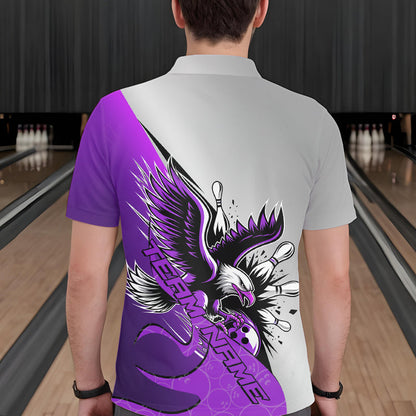 Custom Purple Eagle Bowling Team Men Polo Shirts, Eagle Bowling League Shirt Bowlers Outfit IPHW8756