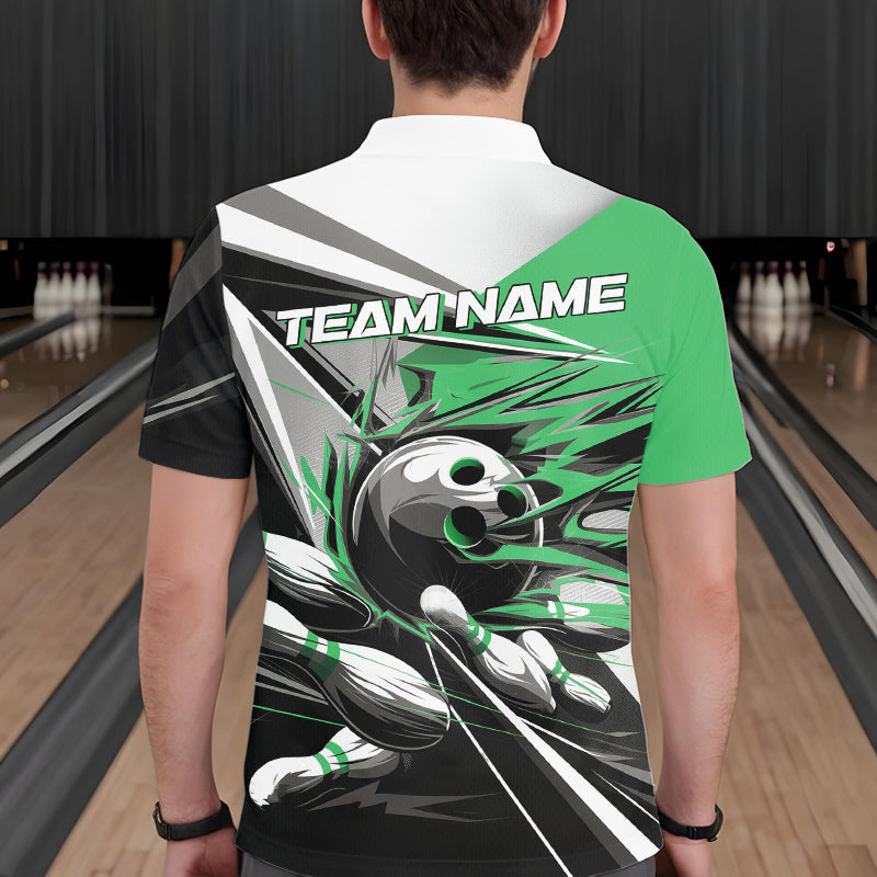 Custom Black And Green Striking Bowling Polo Shirts For Men, Team Uniform Bowlers Outfits IPHW8767