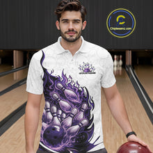 Load image into Gallery viewer, Cusom Purple Blue Flame Bowling Men Polo Team Shirt, Fire Bowling Tournament Jersey IPHW11128