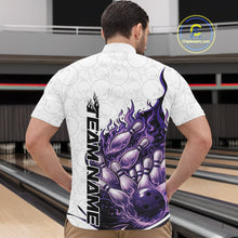 Load image into Gallery viewer, Cusom Purple Blue Flame Bowling Men Quarter-Zip Team Shirt, Fire Bowling Tournament Jersey IPHW11128