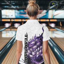 Load image into Gallery viewer, Cusom Purple Blue Flame Bowling Women Team Shirt, Fire Bowling Tournament Jersey IPHW11128